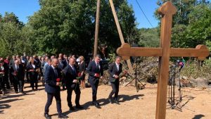 Deputy Prime Minister Boris Milosevic, War Veterans Minister Tomo Medved, President Zoran Milanovic and MP Milorad Pupovac at the commemoration in Grubori. Photo: Eugen Jakovcic