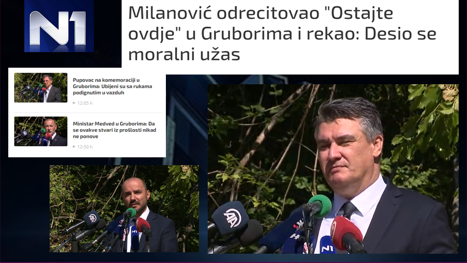 Zoran Milanović, Tomo Medved, Boris Milošević i Milorad Pupovac na komemoraciji u Gruborima 25.08.2020. (Izvor: N1info.com)
